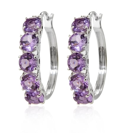 6.57ct Amethyst Hoop Earrings Sterling Silver