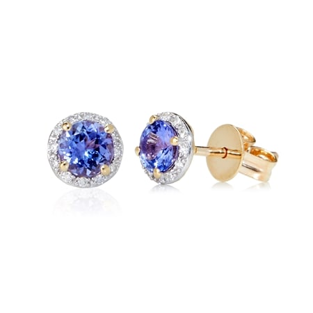 0.6ct Tanzanite & Diamond Accent Round Halo Stud Earrings 9ct YG
