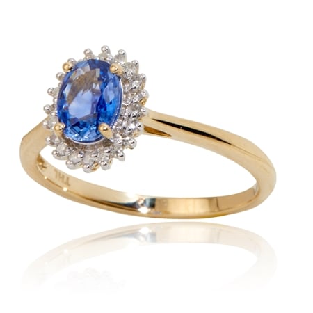 0.80ct Ceylon Sapphire & 0.10ct Diamond Halo Ring 9ct Gold