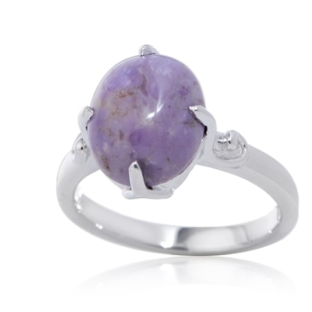 4.4ct Turkish Purple Jade Oval Solitaire Ring Sterling Silver