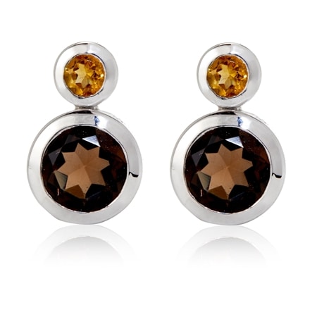 3.76ct Smoky Quartz & Citrine Double Drop Earrings Sterling Silver