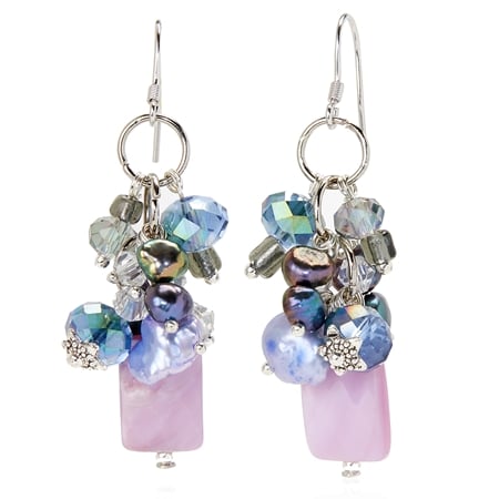 Amy Kahn Russell 17.3ct Crystal, MOP & FWP Earrings Sterling Silver