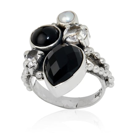 Amy Kahn Russell Black & White Cluster Ring Sterling Silver