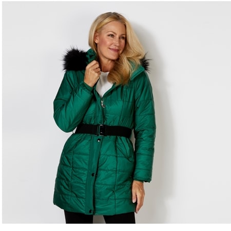 TVSN - Bella Loren Long Puffer Coat w/ Faux Fur Trim Collar