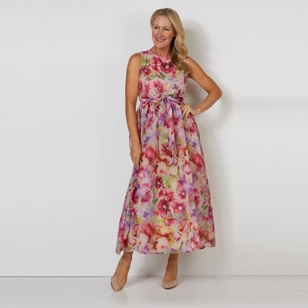 Isaac Mizrahi Belted Organza Occasion Gown
