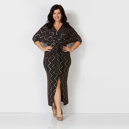 RTM Alice Print Sparkle Knit Maxi Dress with Tie Front Belt