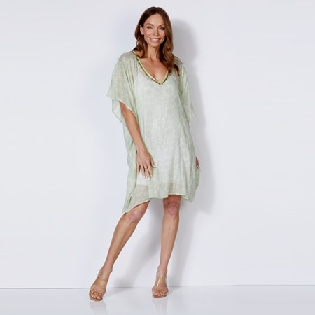 Caju Design 100% Cotton Printed Sequin Trim Kaftan