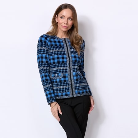Alison Sheri Zip Front Jacquard Knit Sweater Cardigan