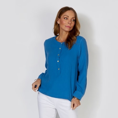 Cordelia St Bonded Cheesecloth Roll Up Long Sleeve Shirt